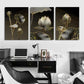 3pcs Black and Golden Lotus Floral Metal Print Ready to Hang Art