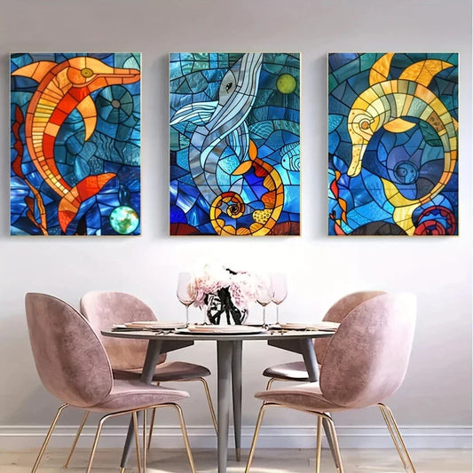3pcs Modern Ocean Golden Fish Metal Print Ready to Hang Art
