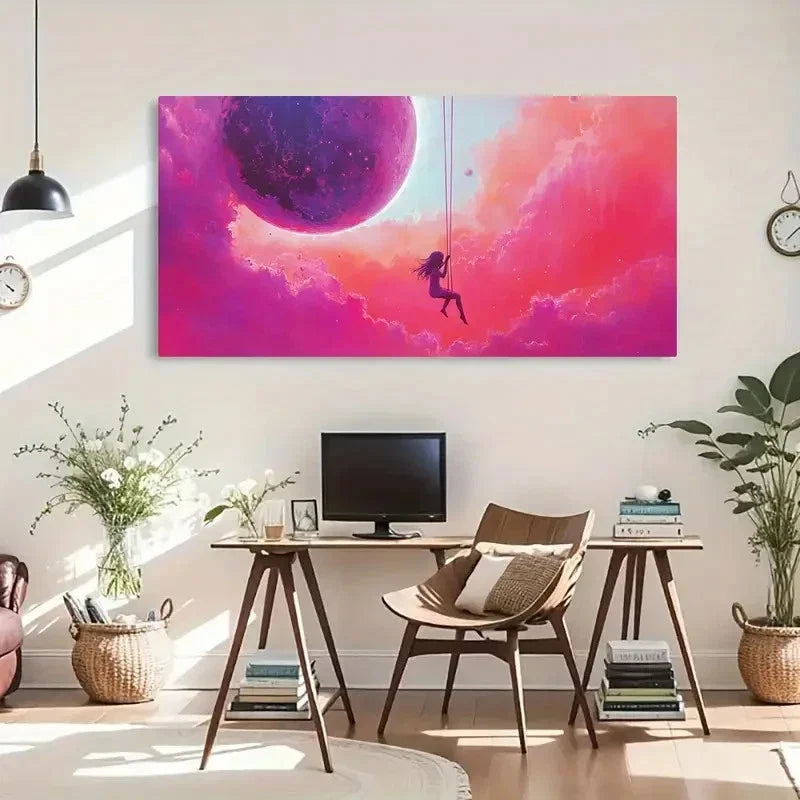 Décor Cartoon Pattern Clouds Wall Art Canvas Office Home Room Framed 120x60cm
