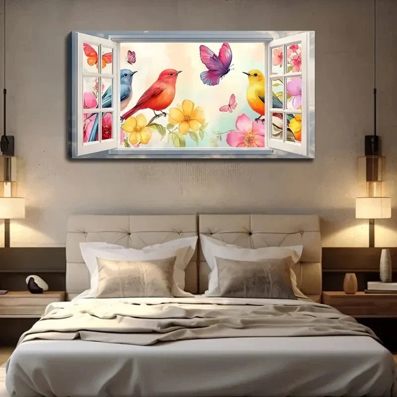 Three Colorful Birds Fluttering Wall Art Canvas Office Home Room Framed 120x60cm