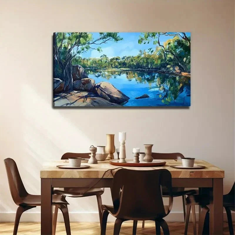 Serene Lake Scene Landscape Wall Art Canvas Office Home Room Framed 80x45cm