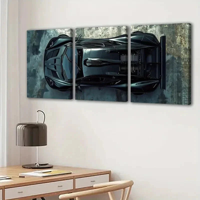 3pcs Vintage Fashion Black Cool Sports Car Gray Wall Art Set Canvas Framed 40x60cm - High Quality Print 100% Australian Made Wall Canvas Ready to Hang