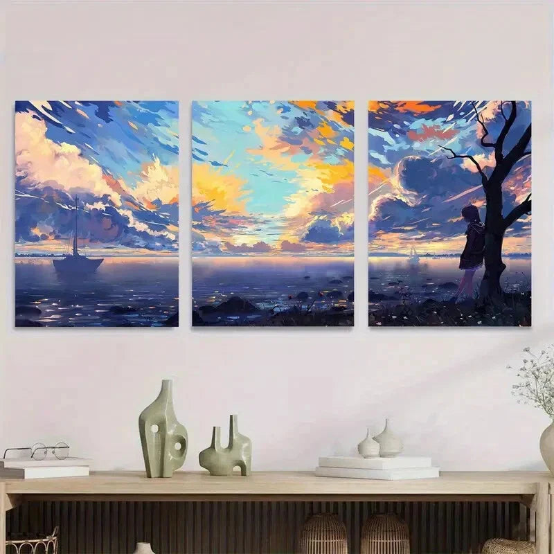 3pcs Beautiful Sunset Seascape Triptych Metal Print Ready to Hang Art