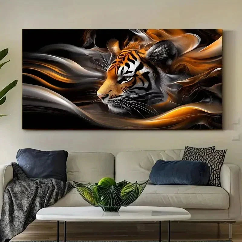 Realistic Tiger In Motion Wall Art Canvas Office Home Room Framed 120x60cm