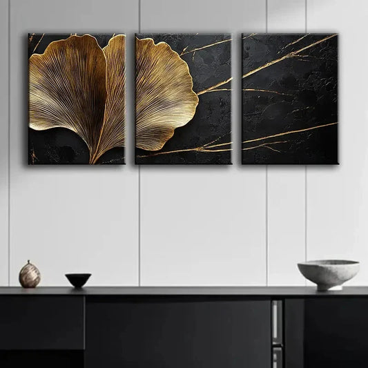 3pcs Black Tree Trunk Golden Nature Perfect Wall Art Set Canvas Framed 40x60cm - High Quality Print 100% Australian Made Wall Canvas Ready to Hang