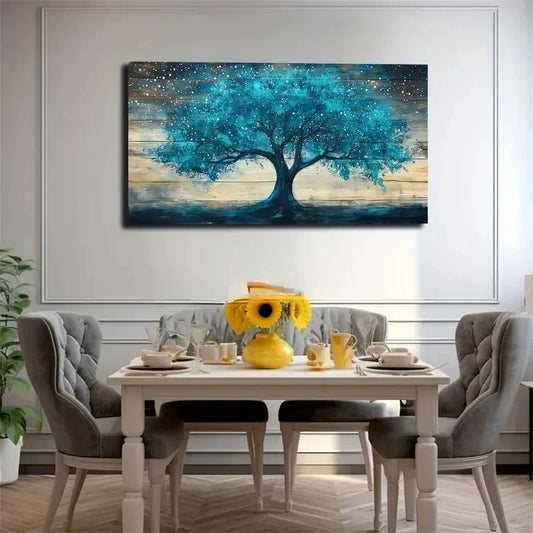 Vibrant Blue Tree With Starry Wall Art canvas office home room framed 120x60cm