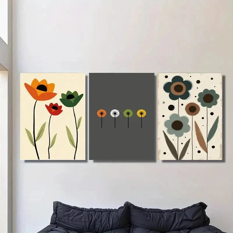 3pcs Vibrant Tulip, Dandelion & Blue Flower Metal Print Ready to Hang Art