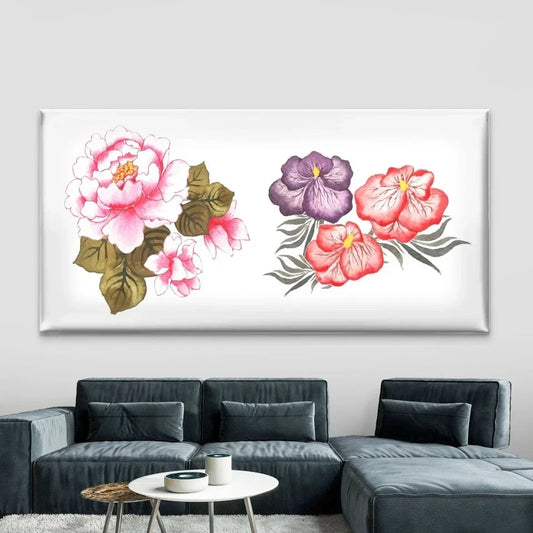Two Vintage-Style Floral Wall Art Canvas Office Home Room Framed 80x45cm