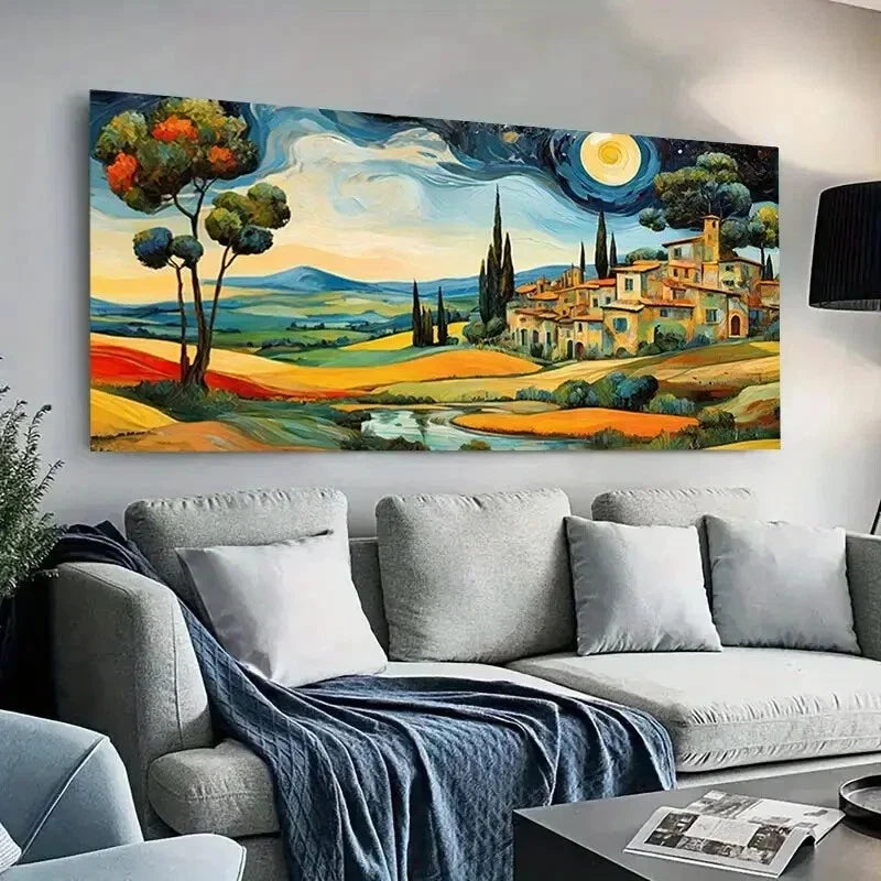 Rolling Hills Cottages Serene Wall Art Canvas Office Home Room Framed 120x60cm