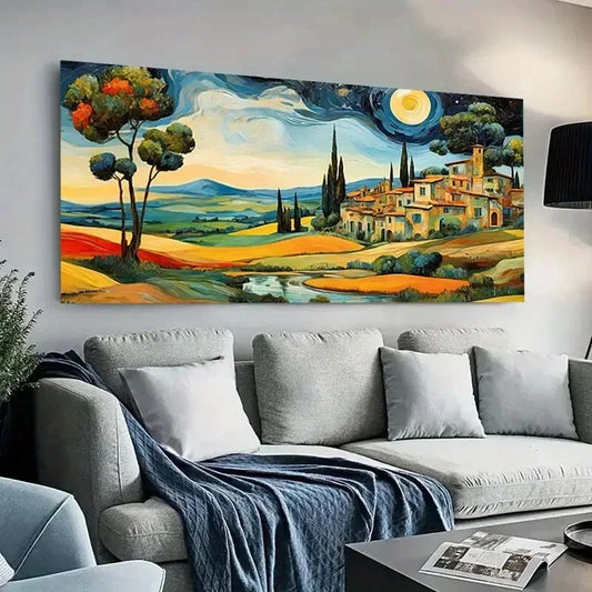 Rolling Hills Cottages Serene Wall Art Canvas Office Home Room Framed 120x60cm
