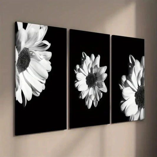 3pcs Elegant Black & White Gerbera Floral Wall Art Set Canvas Framed 40x60cm - High Quality Print 100% Australian Made Wall Canvas Ready to Hang