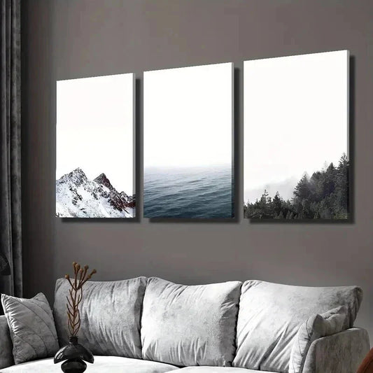 3pcs Simple Nordic Mountain Forest & Ocean Wall Art Set Canvas Framed 40x60cm - High Quality Print 100% Australian Made Wall Canvas Ready to Hang