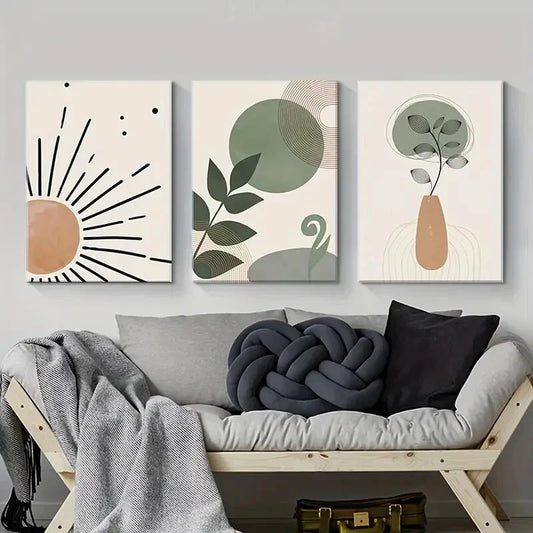 3pcs Bohemian Style with Green Tones Wall Art Set Canvas Framed 40x60cm - High Quality Print 100% Australian Made Wall Canvas Ready to Hang