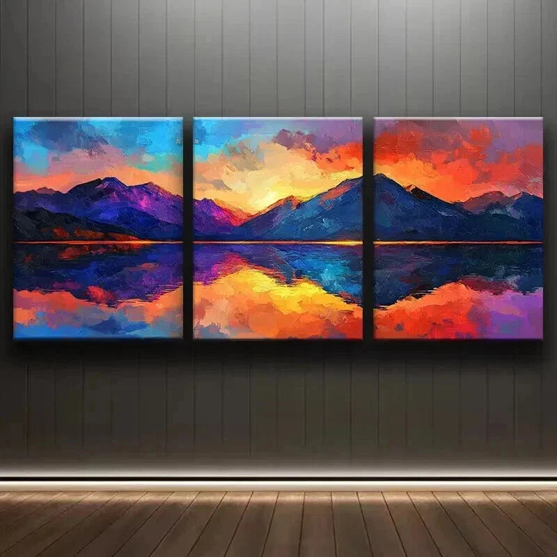 3pcs A Beautiful Painting of the Mountains Wall Art Set Canvas Framed 40x60cm - High Quality Print 100% Australian Made Wall Canvas Ready to Hang