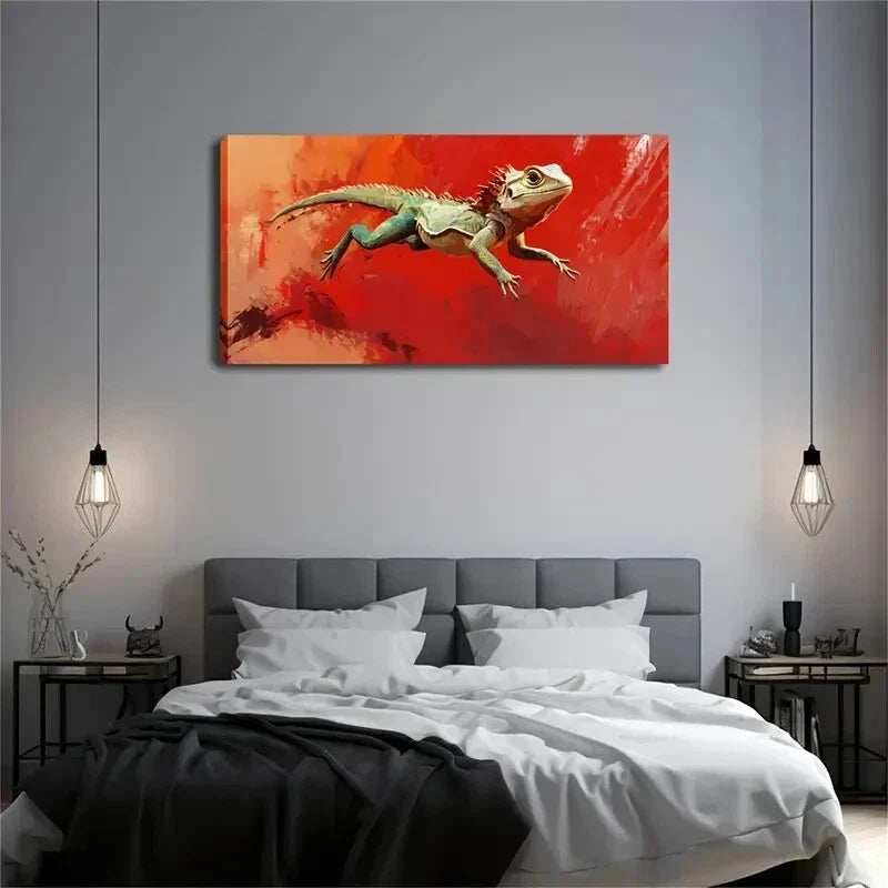 Dynamic Lizard Flight Vibrant Wall Art Canvas Office Home Room Framed 120x60cm