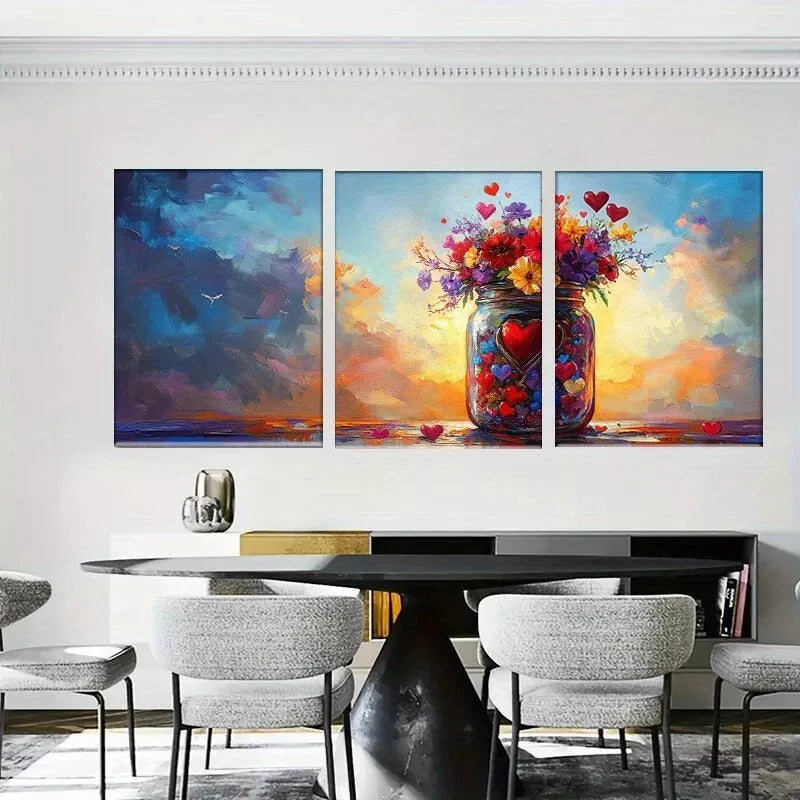3pcs  Vibrant Floral Jar Colorful Sunset Bouquet  Wall Art Set Canvas Framed 40x60cm - High Quality Print 100% Australian Made Wall Canvas Ready to Hang