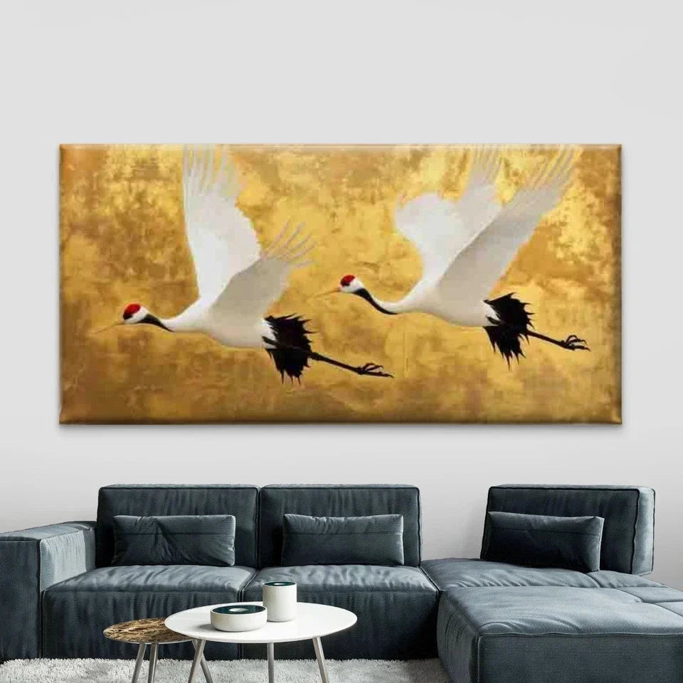 Flying Red Crowned Cranes Wall Art Canvas Office Home Room Framed 120x60cm