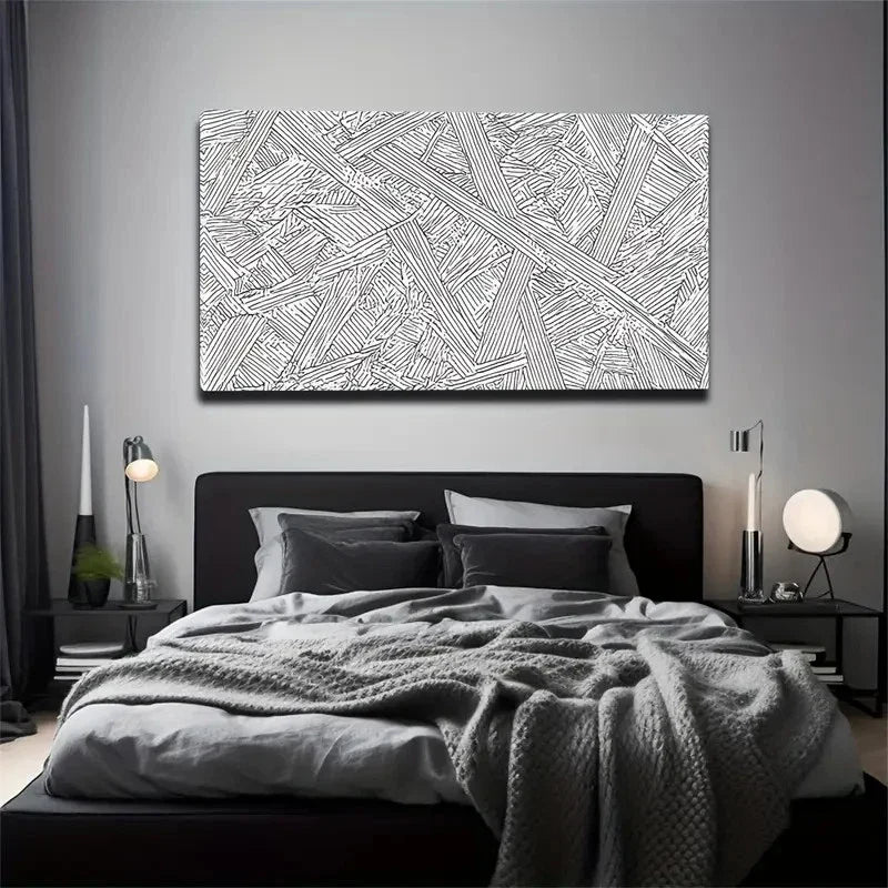 Black White Textured Landscape Wall Art Canvas Office Home Room Framed 120x60cm