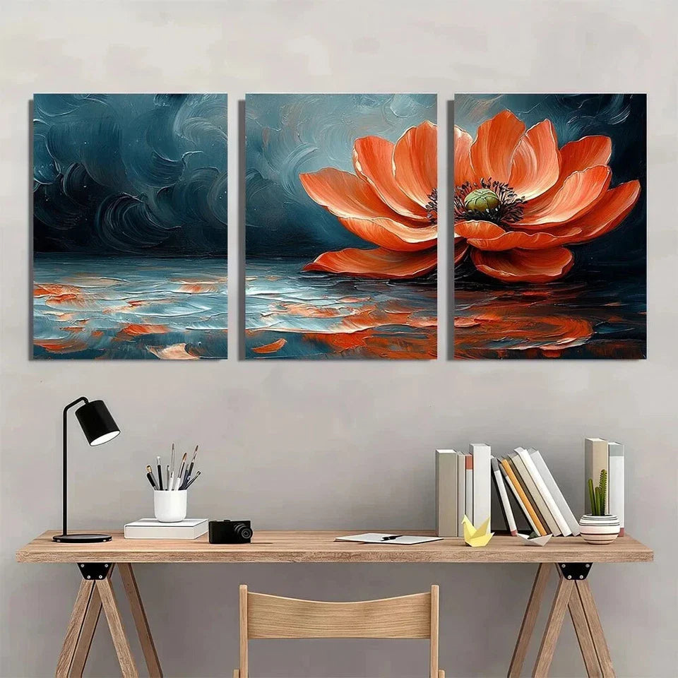 3pcs Abstract Flower Painting Metal Print Ready to Hang Art