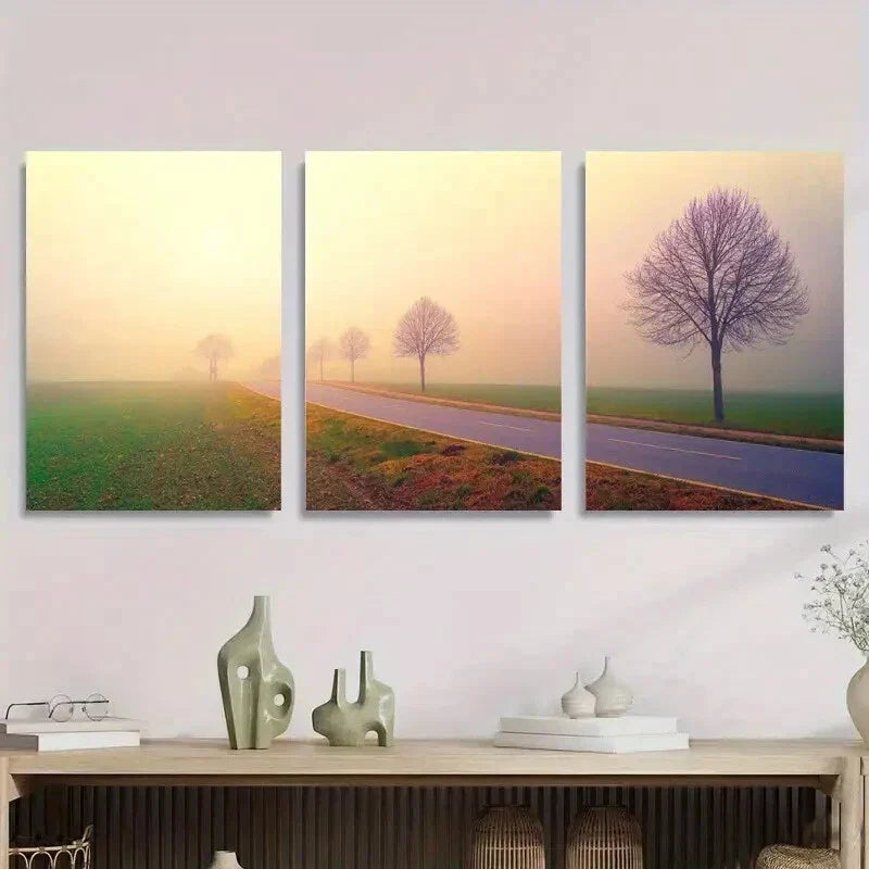 3pcs Serene Foggy Trees Tranquil Metal Print Ready to Hang Art