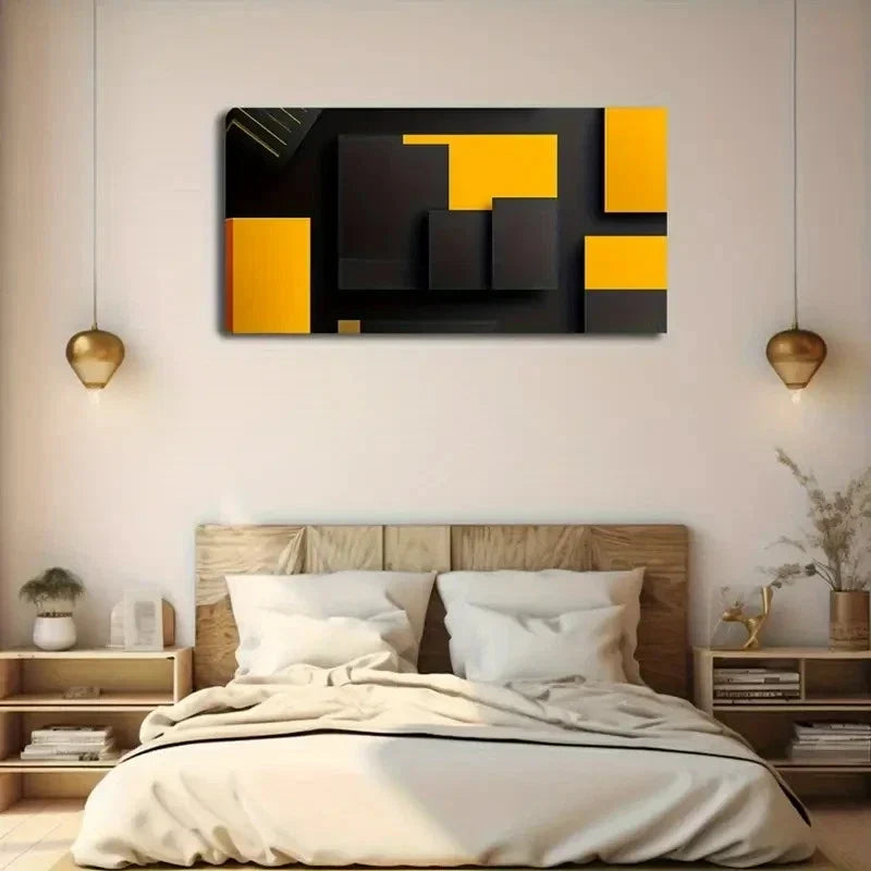 Yellow & Gray Rectangles Wall Art Canvas Office Home Room Framed 120x60cm