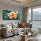 Peony Bloom Teal & Golden Wall Art Canvas Office Home Room Framed 120x60cm