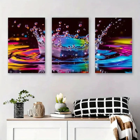 3pcs Colorful Water Splash Abstract Modern Metal Print Ready to Hang Art