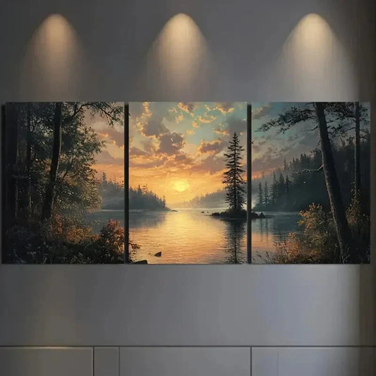 3pcs Shimmering Morning Light Reflections Wall Art Set Canvas Framed 40x60cm - High Quality Print 100% Australian Made Wall Canvas Ready to Hang