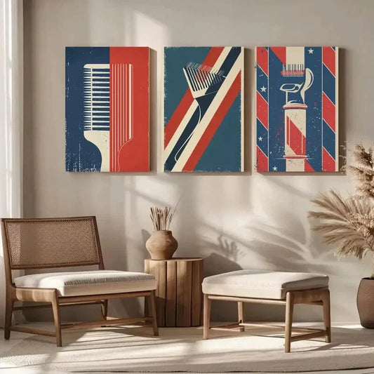 3pcs American Barber Shop Vintage Metal Print Ready to Hang Art
