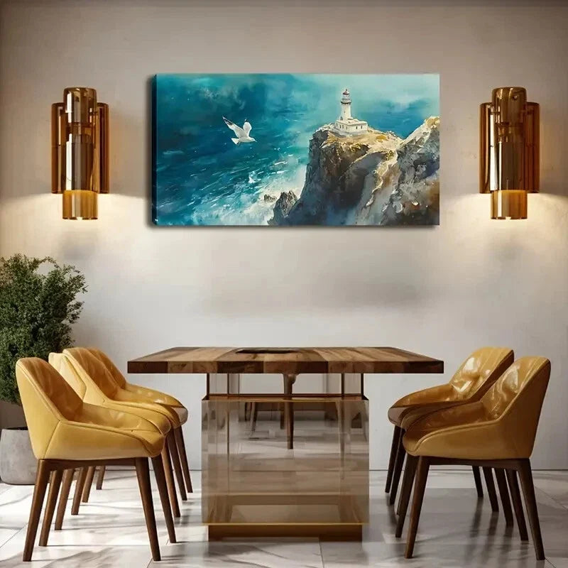 Majestic Lighthouse and Seagull Wall Art Canvas Office Home Room Framed 120x60cm
