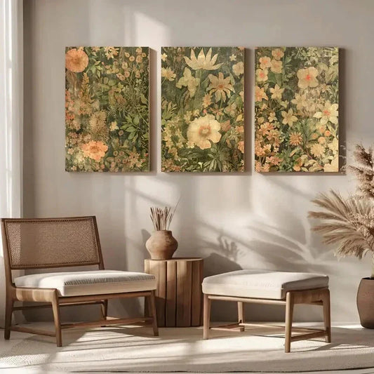 3pcs Vintage Flower Medieval Modern Wildflower Metal Print Ready to Hang Art