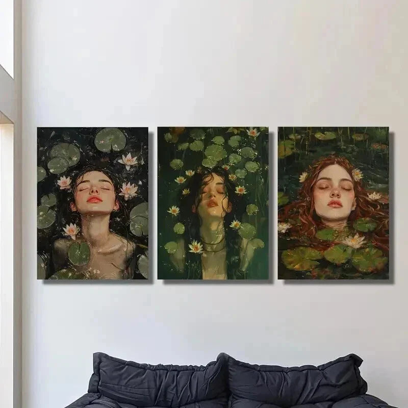 3pcs Mystical Women in the Tranquil Lake Wall Art Set Canvas Framed 40x60cm - High Quality Print 100% Australian Made Wall Canvas Ready to Hang