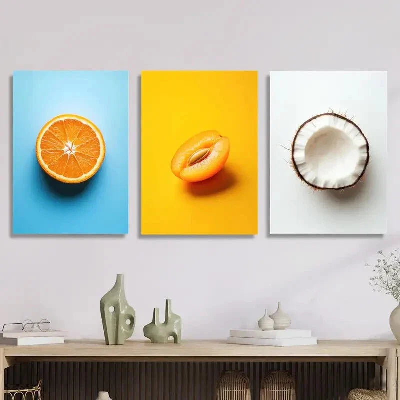 3pcs  Orange Slices, Bright Apricot, Coconut Wall Art Set Canvas Framed 40x60cm - High Quality Print 100% Australian Made Wall Canvas Ready to Hang