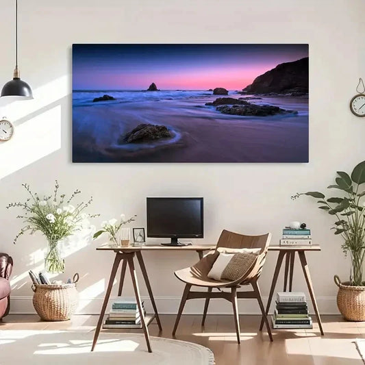 Long Exposure Sunset Ocean Rock Wall Art Canvas Office Home Room Framed 120x60cm
