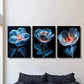 3pcs Crystal Rose Flower on Dark Background Wall Art Set Canvas Framed 40x60cm - High Quality Print 100% Australian Made Wall Canvas Ready to Hang