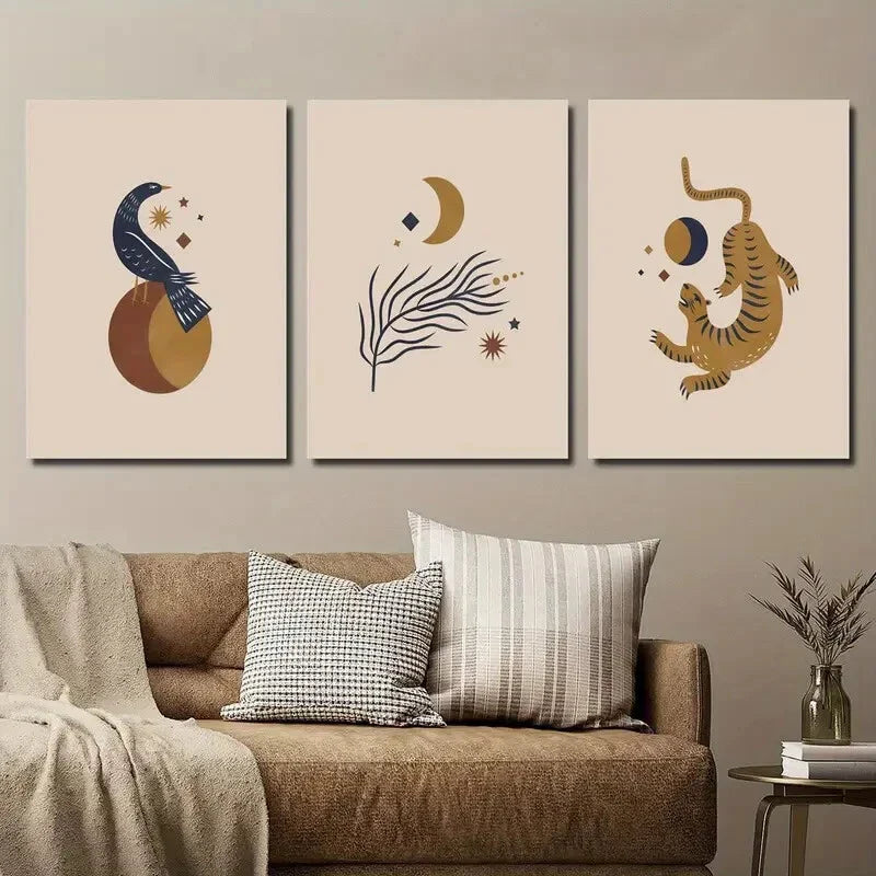 3pcs Mystical Animals & Celestial Wall Art Set Canvas Framed 40x60cm - High Quality Print 100% Australian Made Wall Canvas Ready to Hang