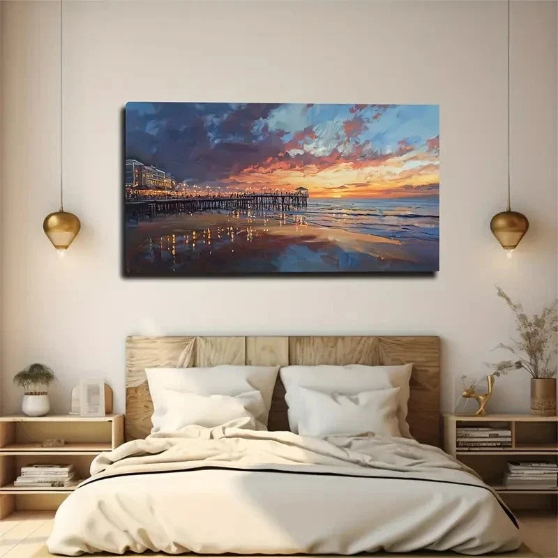 Sunset Seaside Landscape Decor Wall Art Canvas Office Home Room Framed 120x60cm