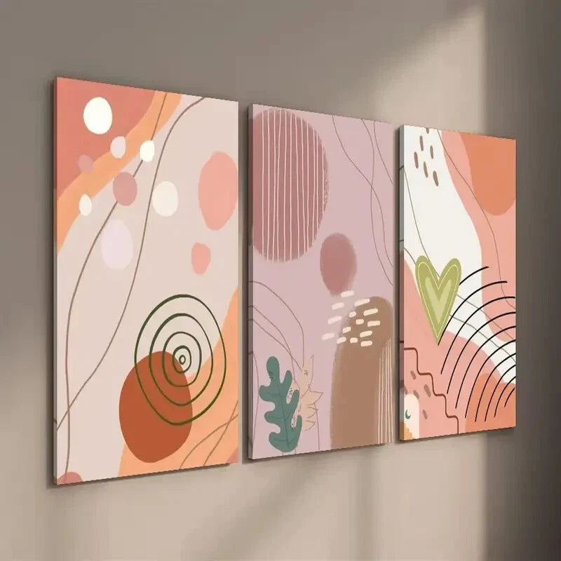 3pcs Abstract Modern Boho Style Geometric Shape Wall Art Set Canvas Framed 40x60cm - High Quality Print 100% Australian Made Wall Canvas Ready to Hang