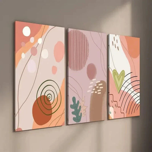 3pcs Abstract Modern Boho Style Geometric Shape Wall Art Set Canvas Framed 40x60cm - High Quality Print 100% Australian Made Wall Canvas Ready to Hang
