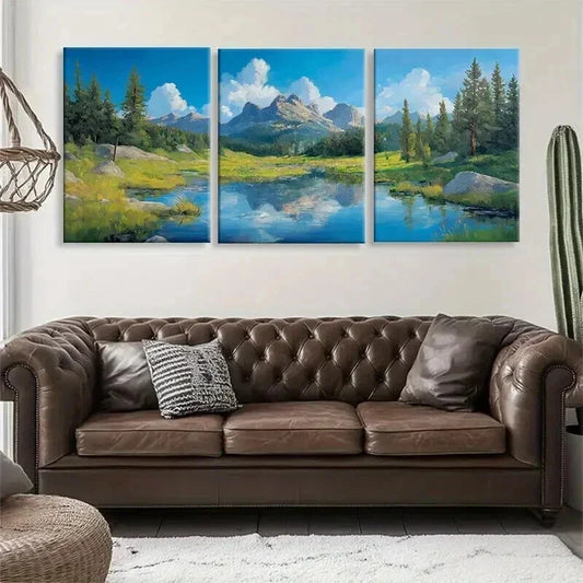 3pcs Tranquil Mountain Lake Landscape Perfect Wall Art Set Canvas Framed 40x60cm - High Quality Print 100% Australian Made Wall Canvas Ready to Hang