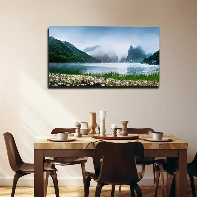 The Lake Misty Bring Wall Art Canvas Office Home Room Framed 80x45cm