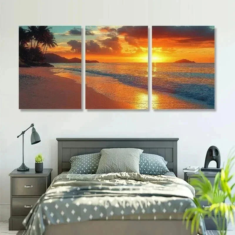 3pcs Palm Tree Beach Sunset Coastal Theme Wall Art Set Canvas Framed 40x60cm - High Quality Print 100% Australian Made Wall Canvas Ready to Hang