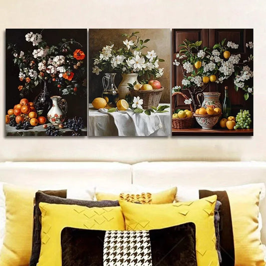 3pcs Fruit, Flowers, And A Jug Floral   Wall Art Set Canvas Framed 40x60cm - High Quality Print 100% Australian Made Wall Canvas Ready to Hang