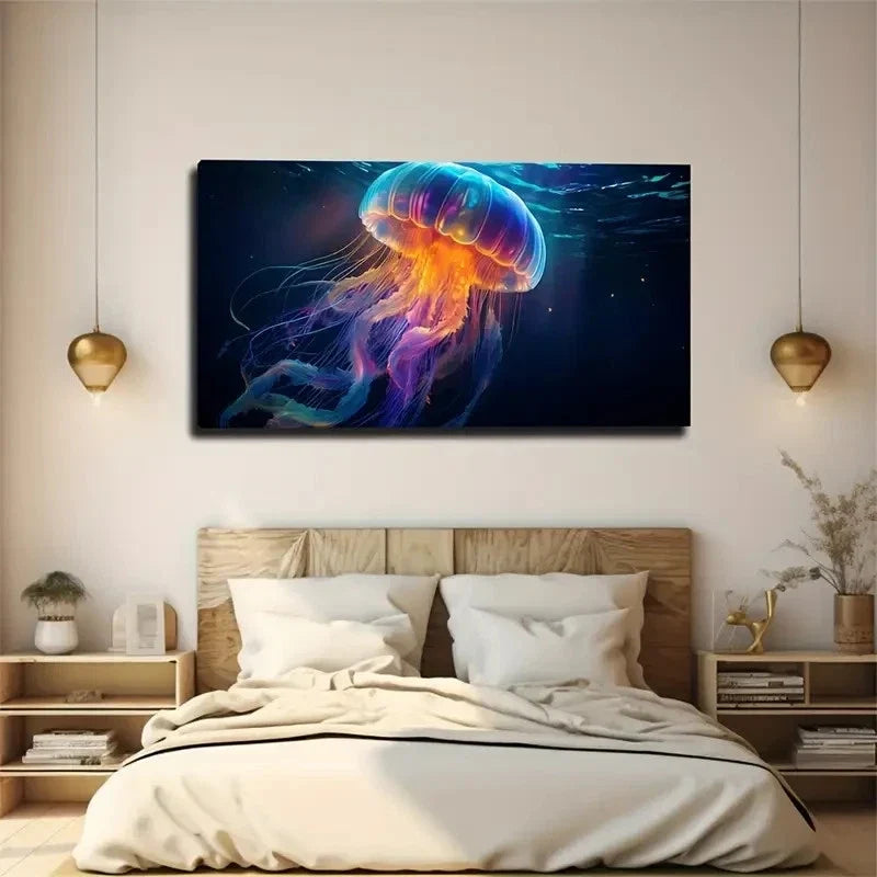 Dazzling Glowing Jellyfish Wall Art Canvas Office Home Room Framed 120x60cm