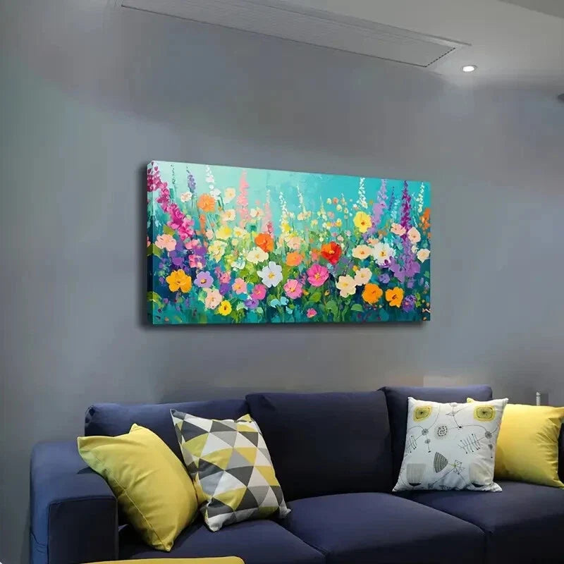 Meadow Scene with Sunflowers Wall Art Canvas Office Home Room Framed 120x60cm