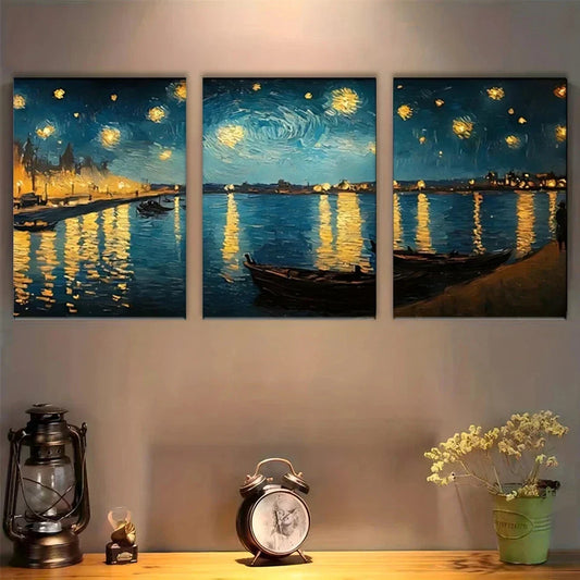 3pcs Van Gogh Starry Sky Vintage Metal Print Ready to Hang Art