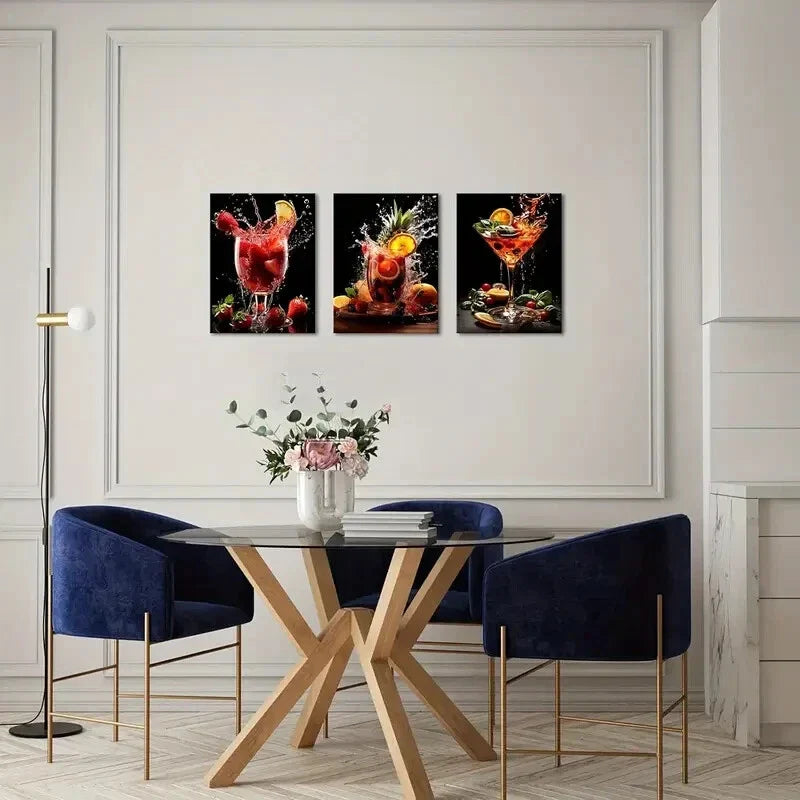 3pcs Strawberry Fruit Picture Colorful Metal Print Ready to Hang Art