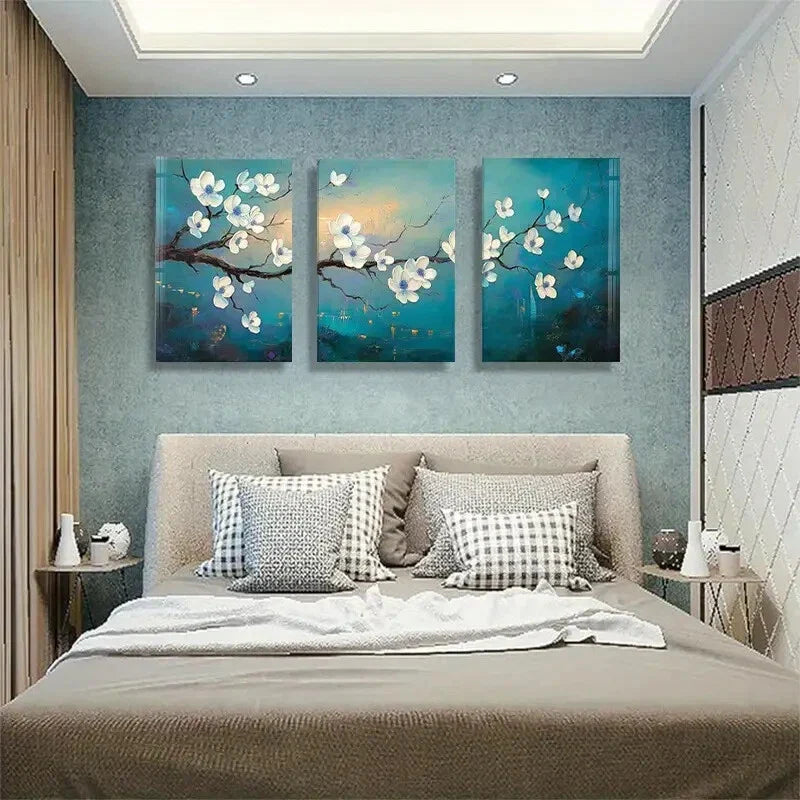 3pcs Blue & White Tones Flower Tranquil Perfect Wall Art Set Canvas Framed 40x60cm - High Quality Print 100% Australian Made Wall Canvas Ready to Hang
