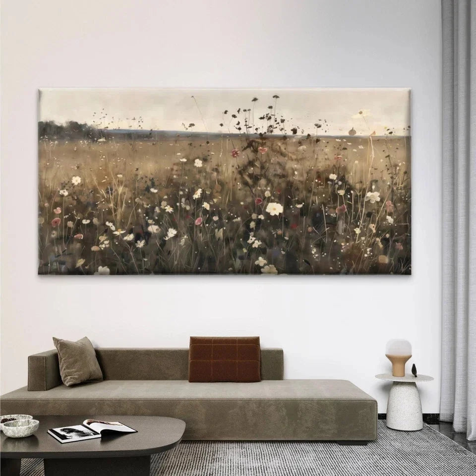 Wildflower Meadow Landscape Wall Art Canvas Office Home Room Framed 120x60cm