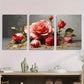 3pcs Red Rose Golden Drip Luxury Metal Print Ready to Hang Art